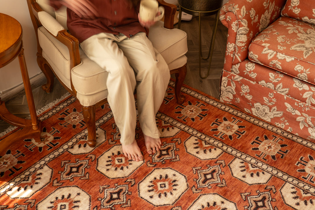 Geometric Oriental Hand-Knotted Wool Area Rug