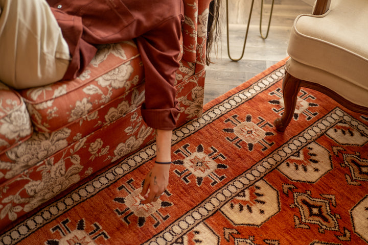 Geometric Oriental Hand-Knotted Wool Area Rug