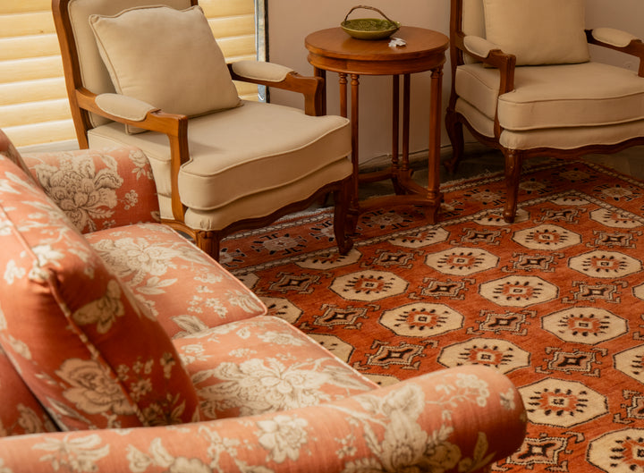 Geometric Oriental Hand-Knotted Wool Area Rug