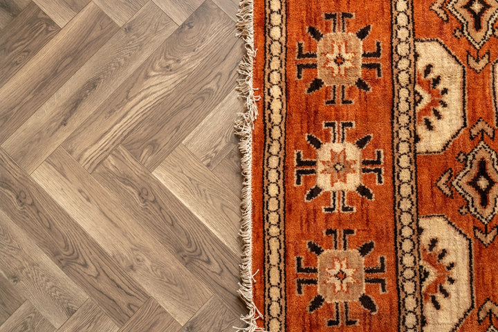 Geometric Oriental Hand-Knotted Wool Area Rug