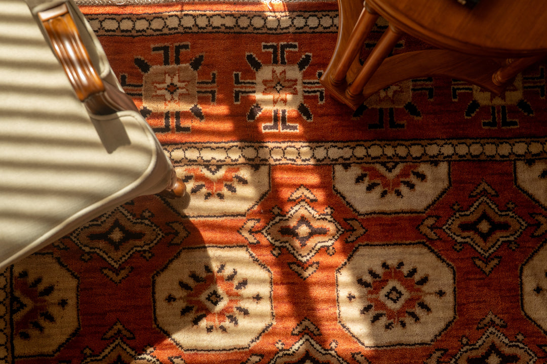 Geometric Oriental Hand-Knotted Wool Area Rug