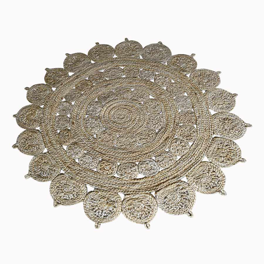 MandalaWeave Hand Woven Jute Oriental Round Rug