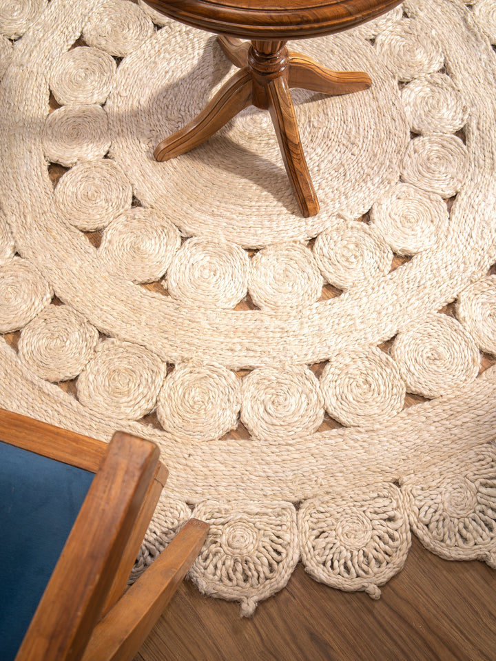 MandalaWeave Hand Woven Jute Oriental Round Rug