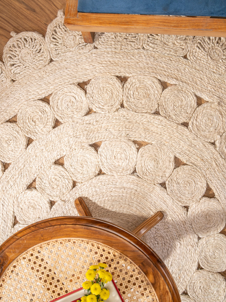 MandalaWeave Hand Woven Jute Oriental Round Rug