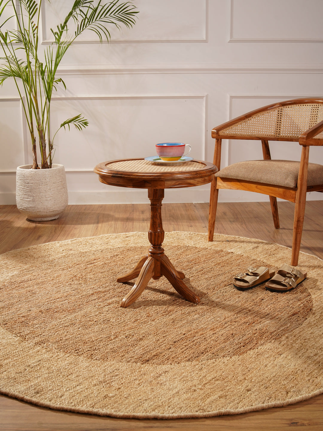 Light Brown & White Contemporary Hand-Knotted Sumak Jute Rug
