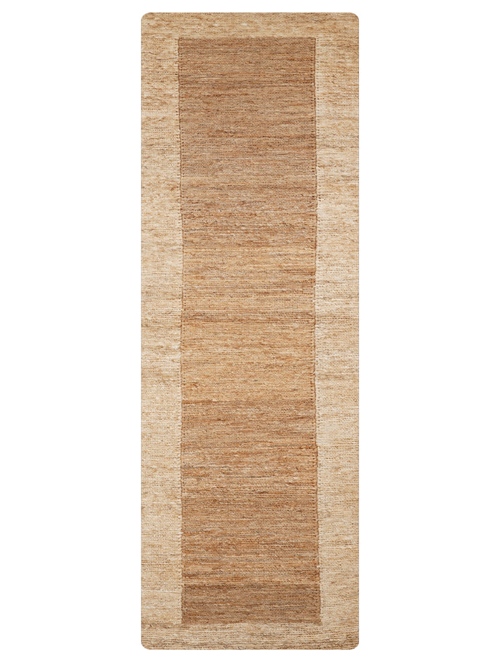 Light Brown & White Contemporary Hand-Knotted Sumak Jute Rug