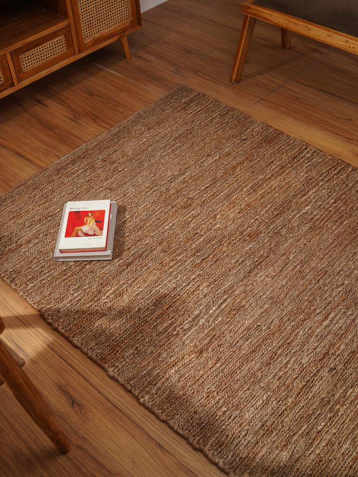 Light Brown Solid Hand-Knotted Sumak Jute Rug