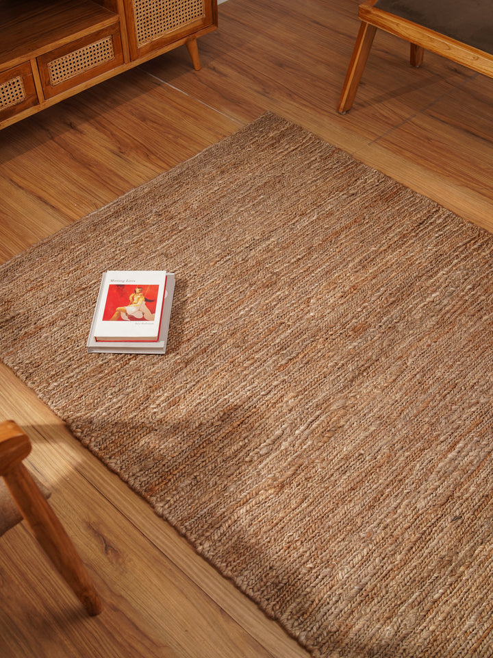 Light Brown Solid Hand-Knotted Sumak Jute Rug