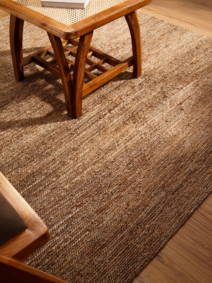 Light Brown Solid Hand-Knotted Sumak Jute Rug