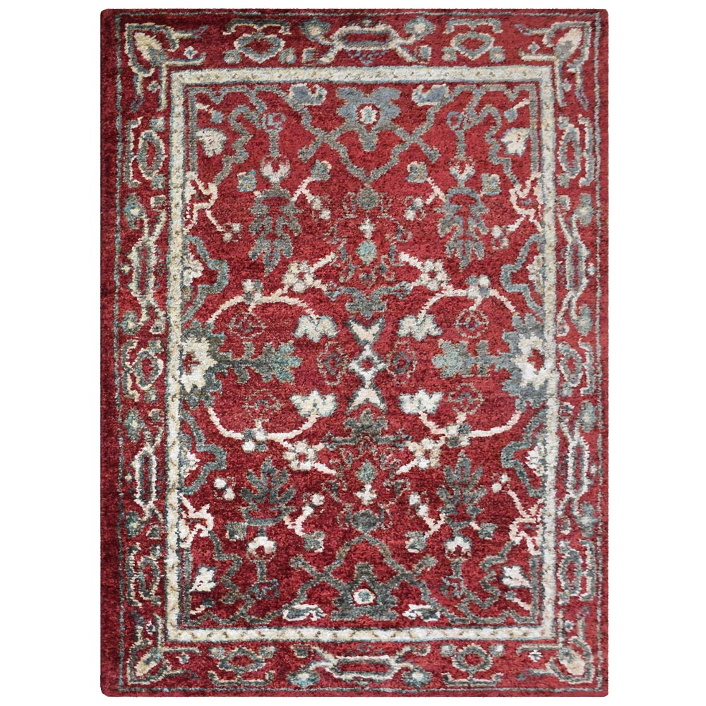 Red Oriental Hand-Knotted Jute Rug