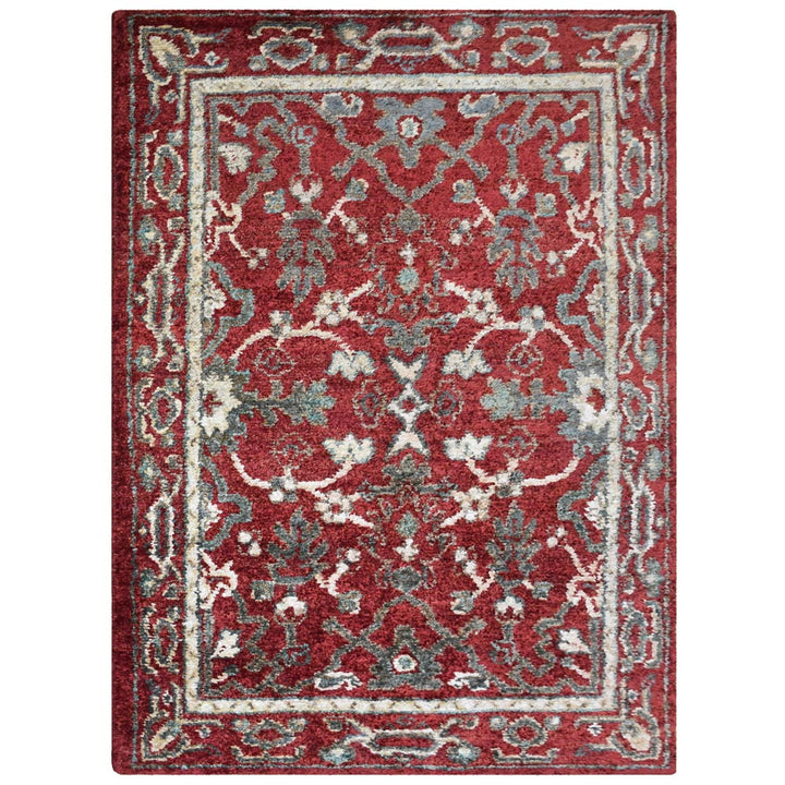 Red Oriental Hand-Knotted Jute Rug