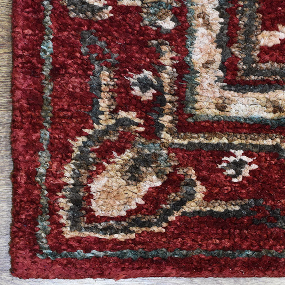 Red Oriental Hand-Knotted Jute Rug