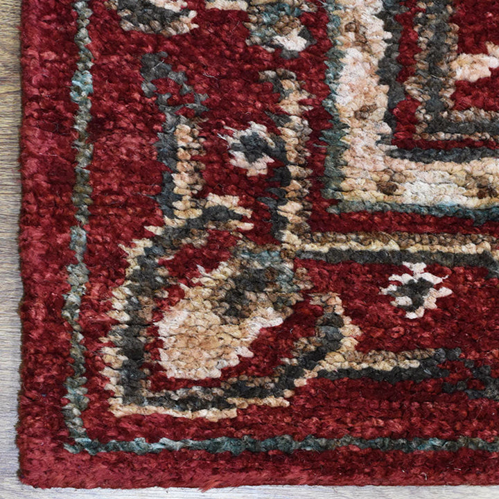 Red Oriental Hand-Knotted Jute Rug