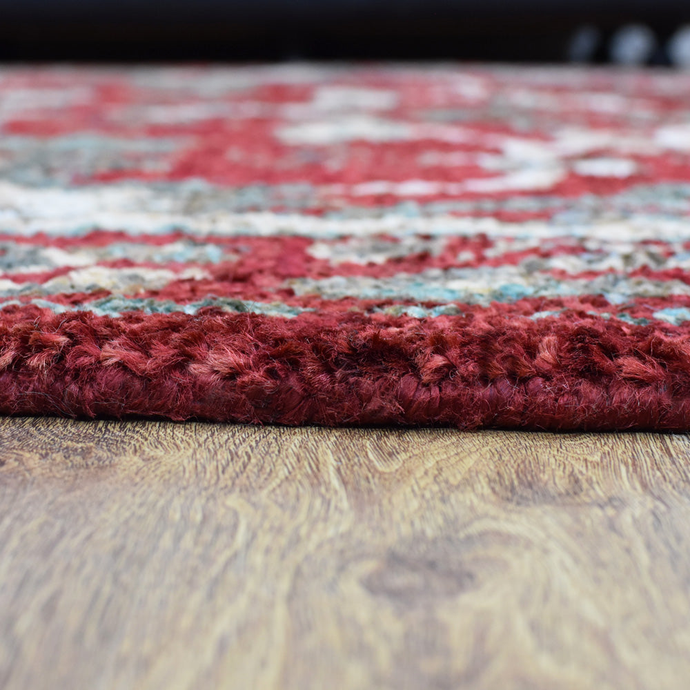 Red Oriental Hand-Knotted Jute Rug