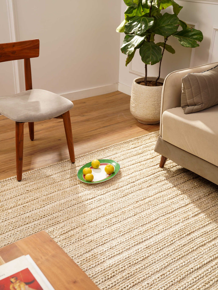 Ivory Contemporary Hand Knotted Sumak Jute Rug