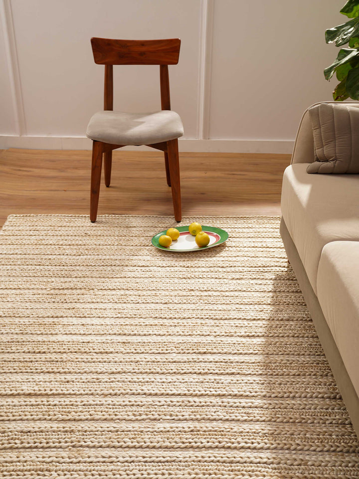 Ivory Contemporary Hand Knotted Sumak Jute Rug