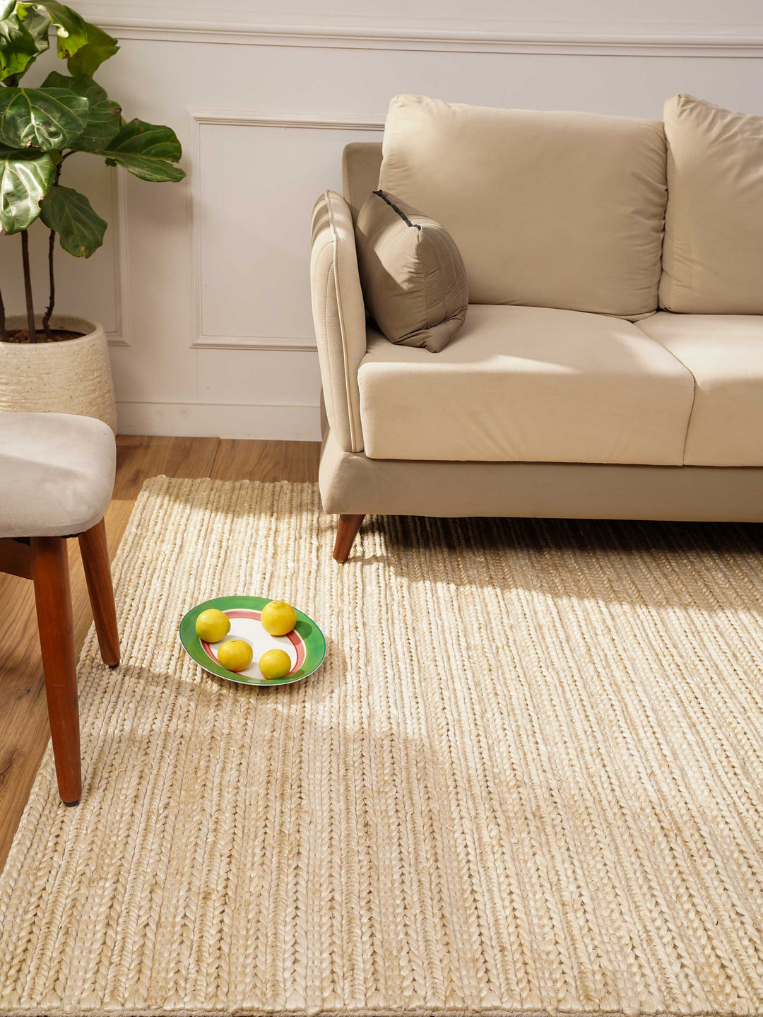 Ivory Contemporary Hand Knotted Sumak Jute Rug