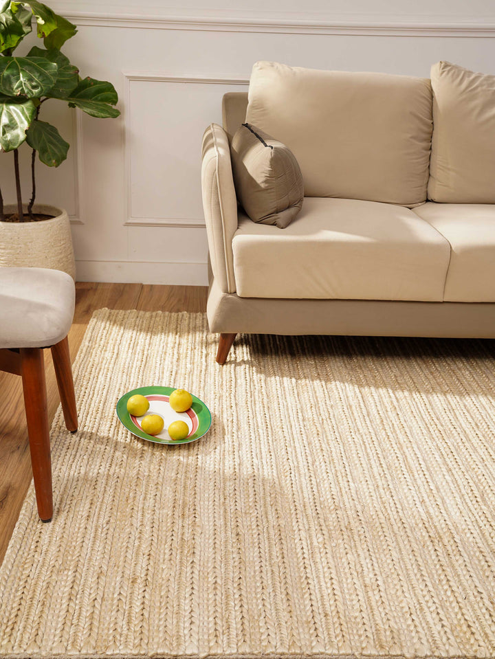 Ivory Contemporary Hand Knotted Sumak Jute Rug