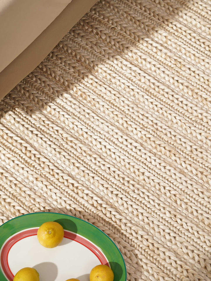 Ivory Contemporary Hand Knotted Sumak Jute Rug