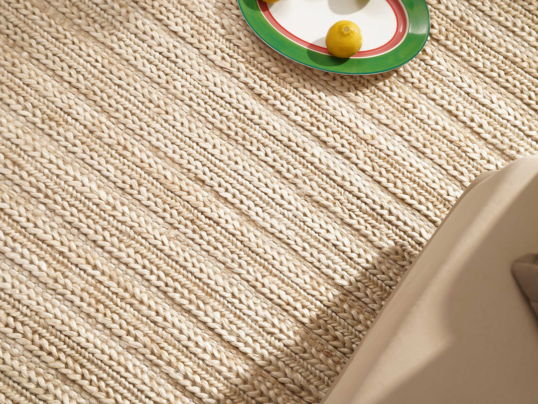 Ivory Contemporary Hand Knotted Sumak Jute Rug