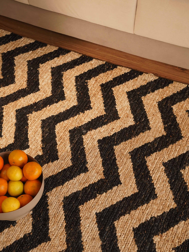 Contemporary Chevron Pattern Hand Knotted Sumak Jute Rug