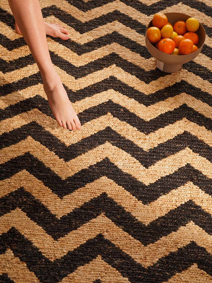 Contemporary Chevron Pattern Hand Knotted Sumak Jute Rug