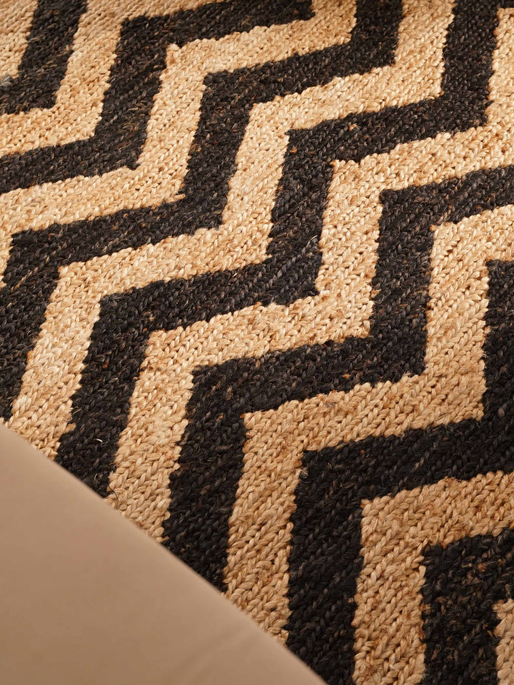 Contemporary Chevron Pattern Hand Knotted Sumak Jute Rug