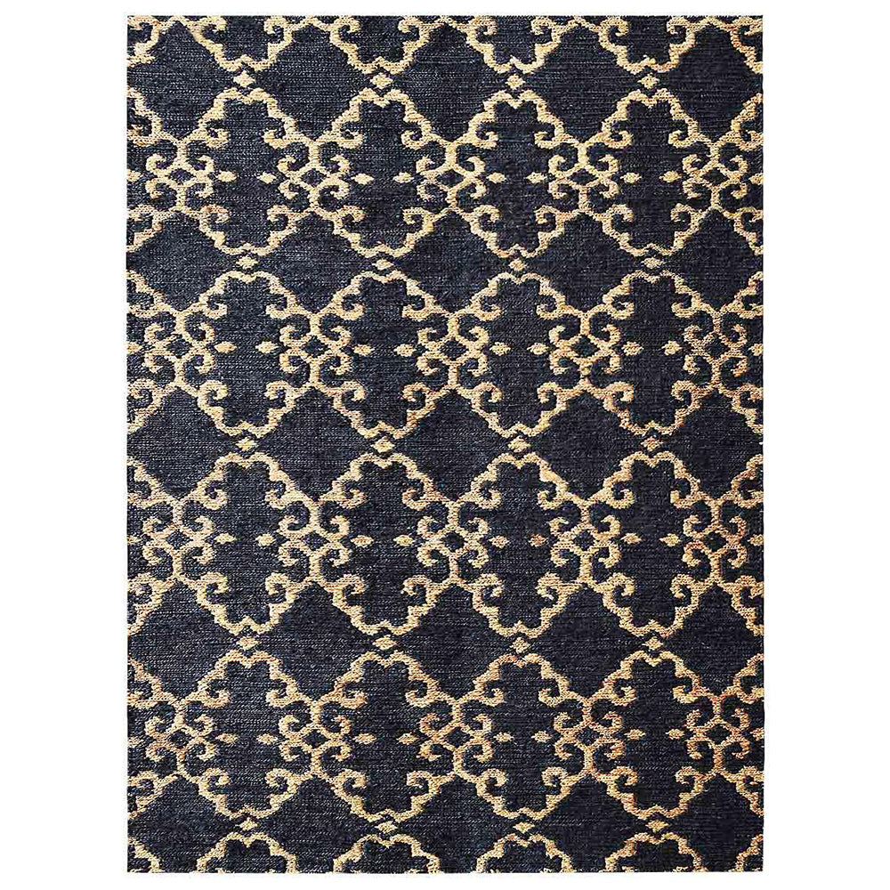 Charcoal & Beige Contemporary Hand Knotted Sumak Jute Rug