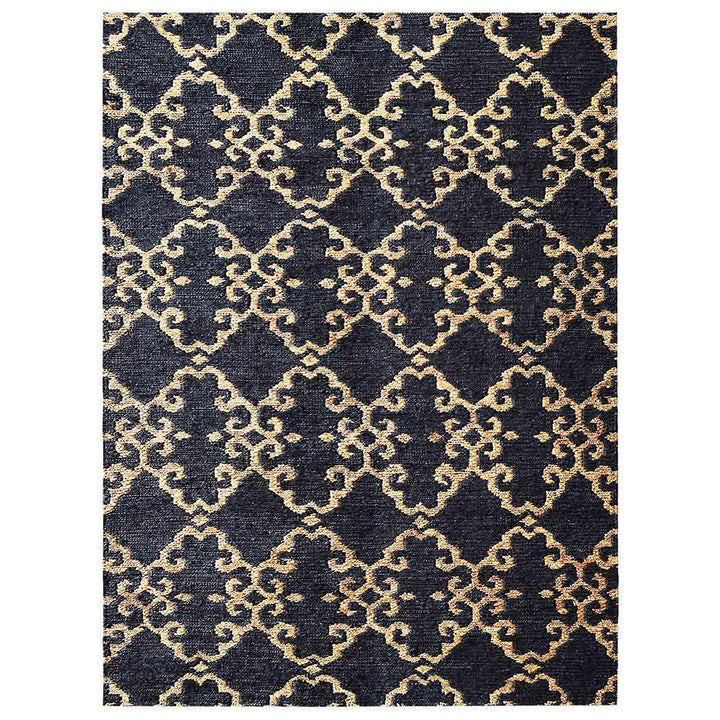 Charcoal & Beige Contemporary Hand Knotted Sumak Jute Rug