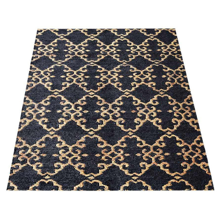 Charcoal & Beige Contemporary Hand Knotted Sumak Jute Rug