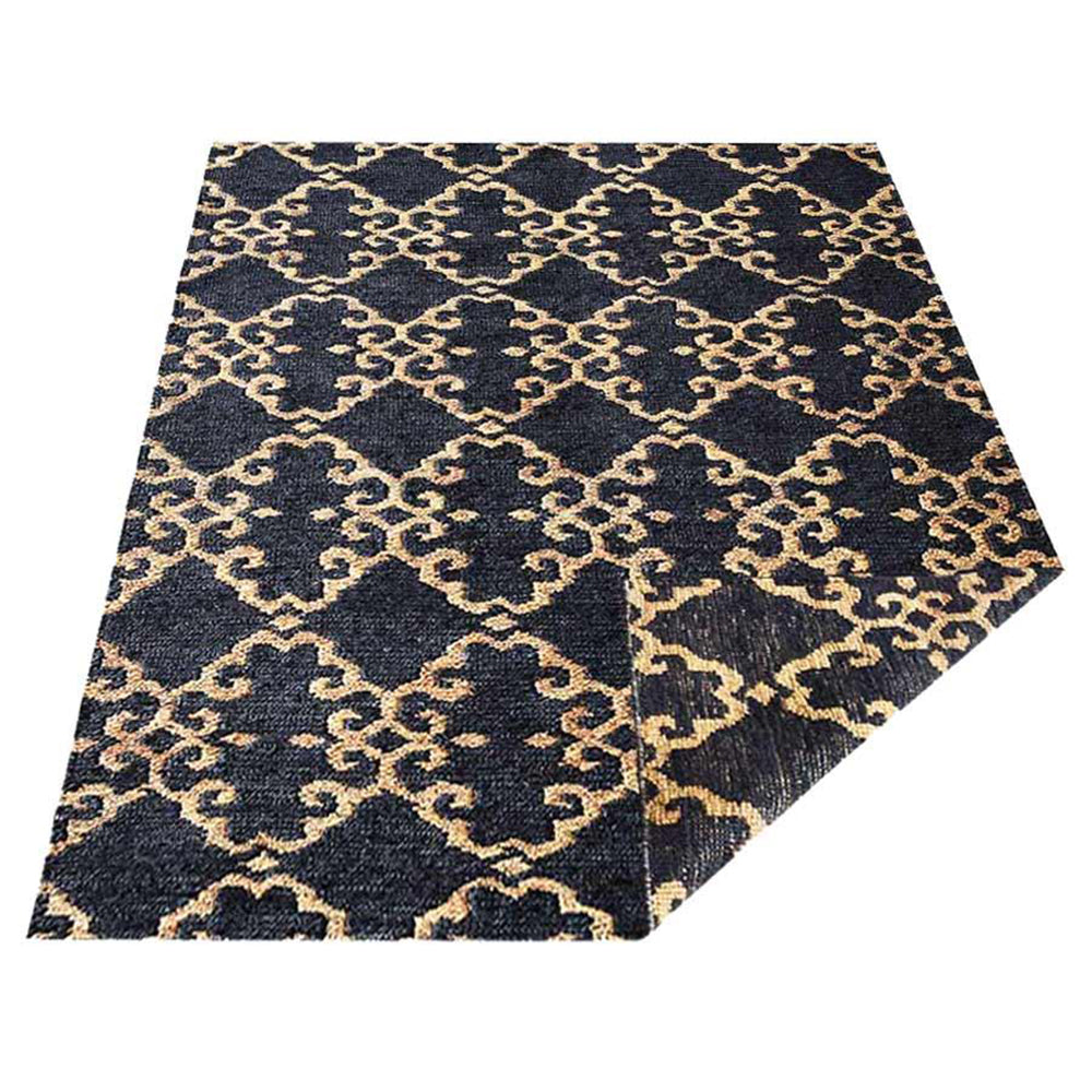 Charcoal & Beige Contemporary Hand Knotted Sumak Jute Rug
