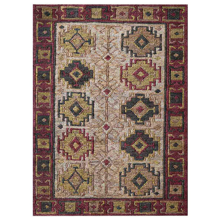 Beige & Red Oriental Hand Knotted Sumak Jute Rug