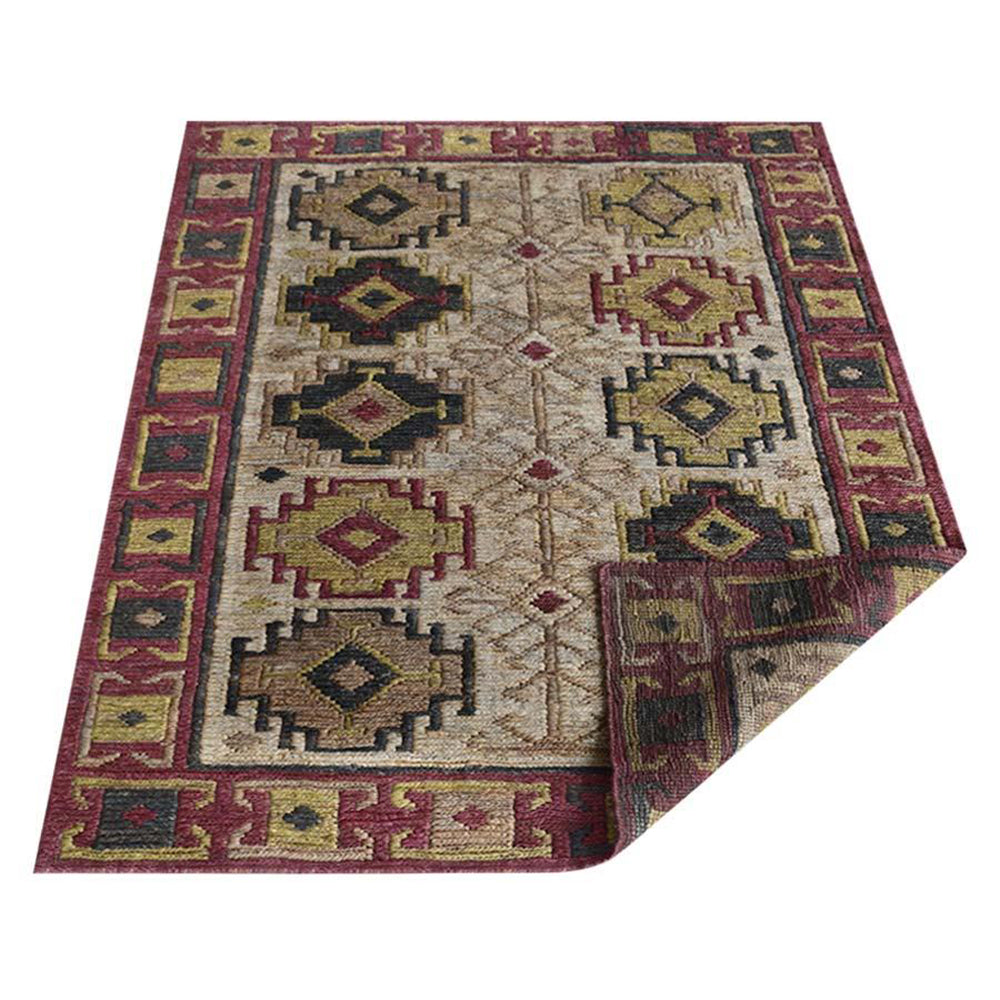 Beige & Red Oriental Hand Knotted Sumak Jute Rug