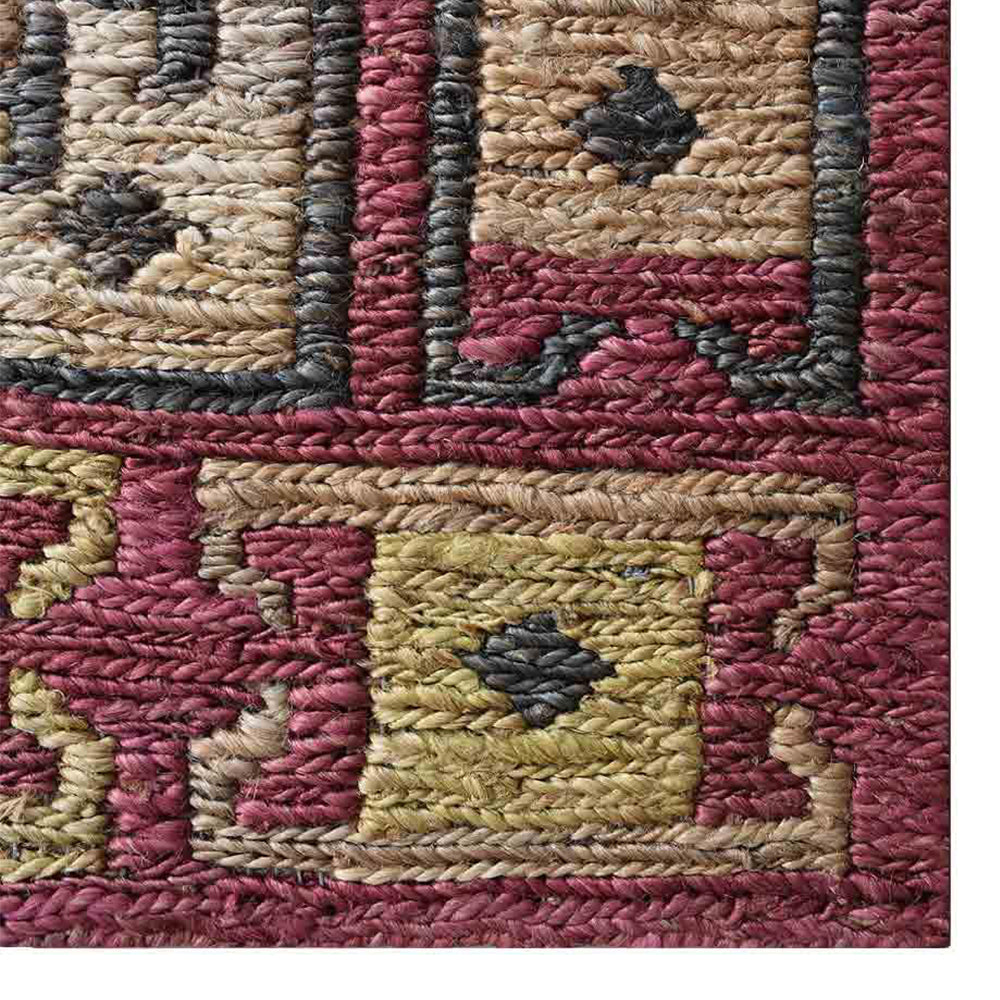 Beige & Red Oriental Hand Knotted Sumak Jute Rug