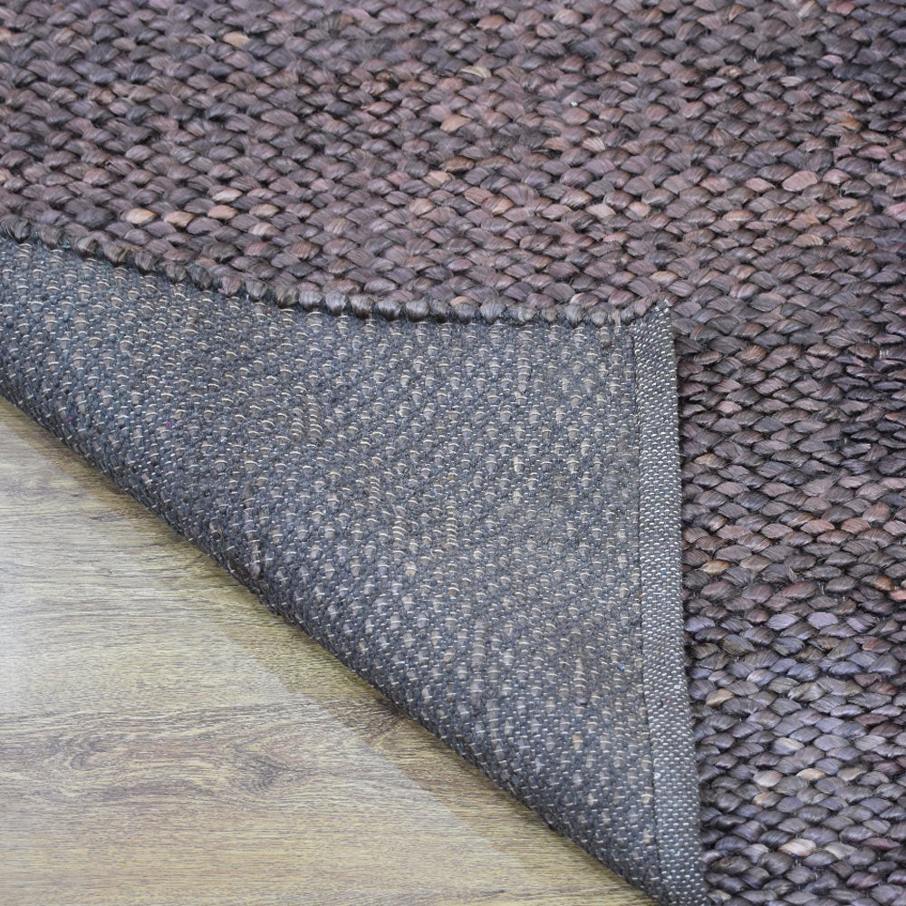 Brownish Charcoal Solid Hand Woven Jute Rug