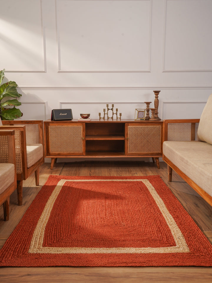 Orange Contemporary Hand Woven Jute Rug