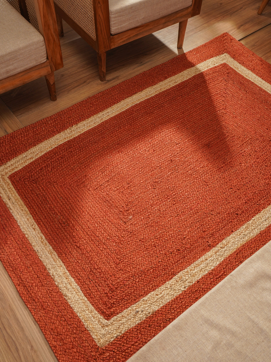 Orange Contemporary Hand Woven Jute Rug