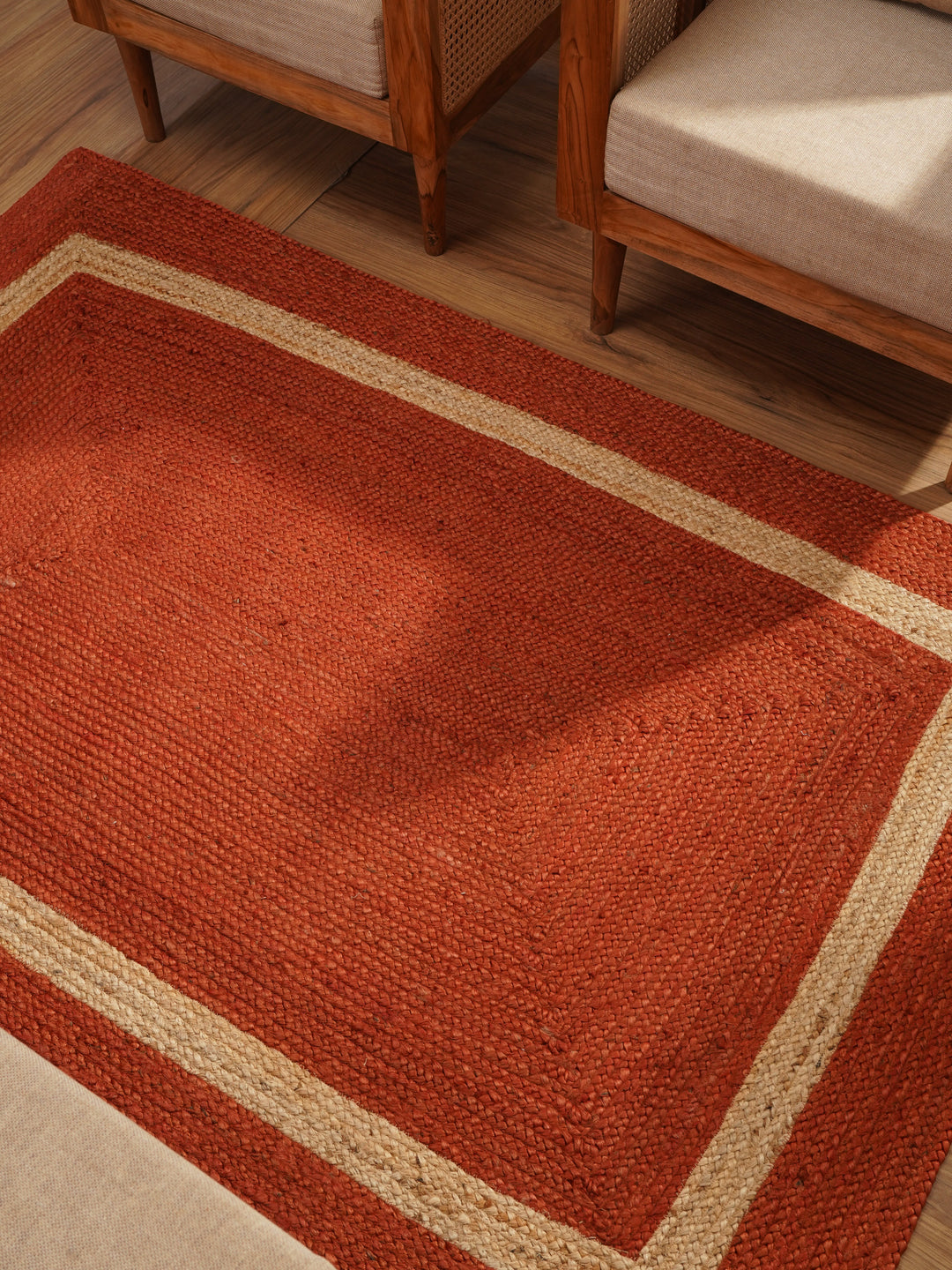Orange Contemporary Hand Woven Jute Rug