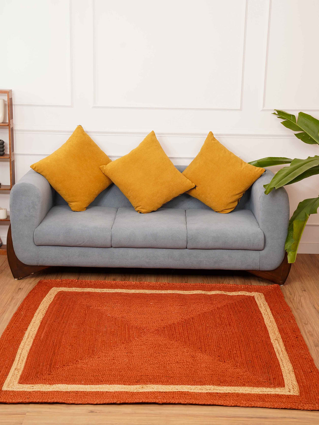 Orange Contemporary Hand Woven Jute Rug
