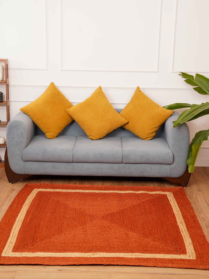 Orange Contemporary Hand Woven Jute Rug