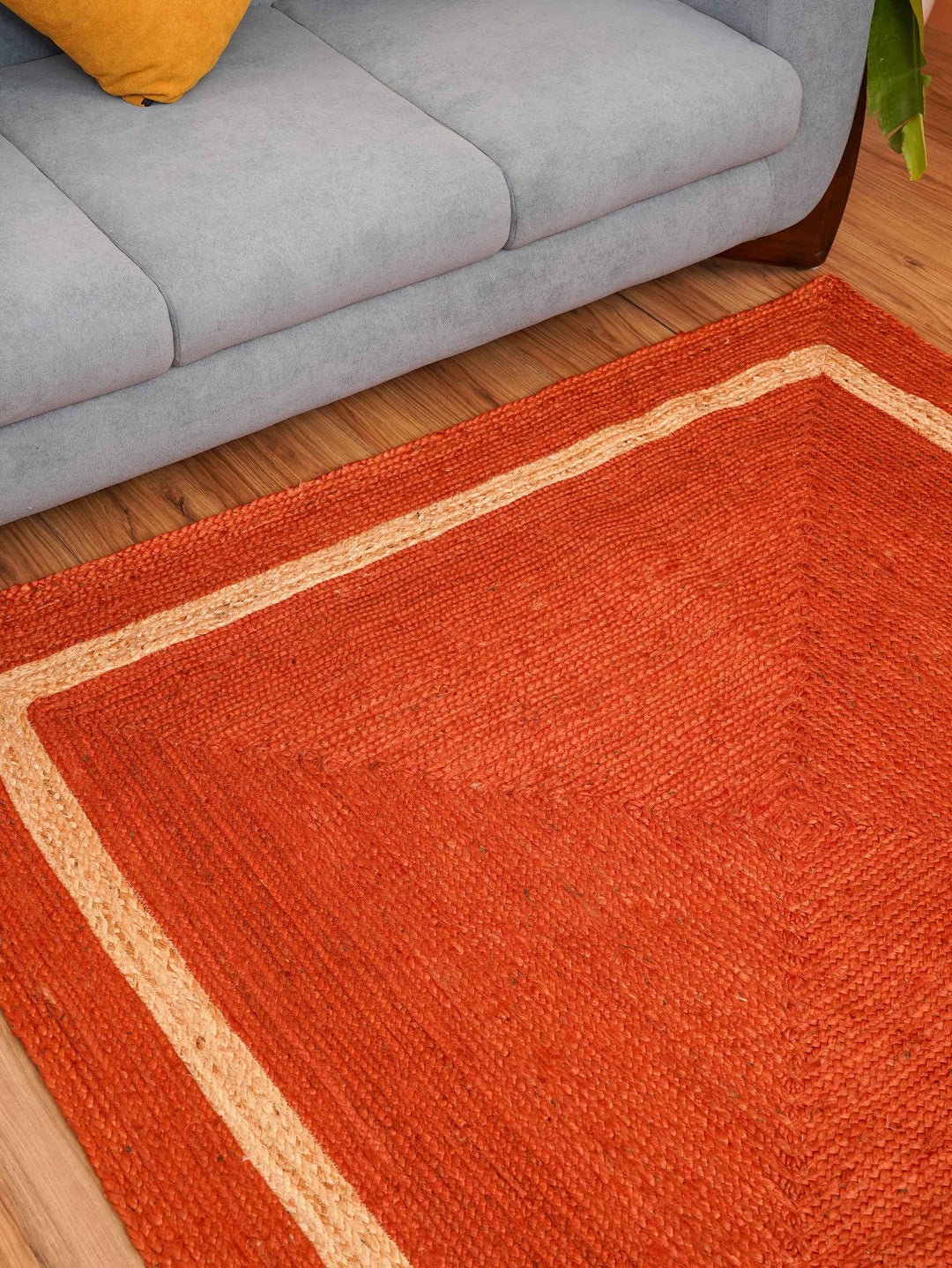 Orange Contemporary Hand Woven Jute Rug