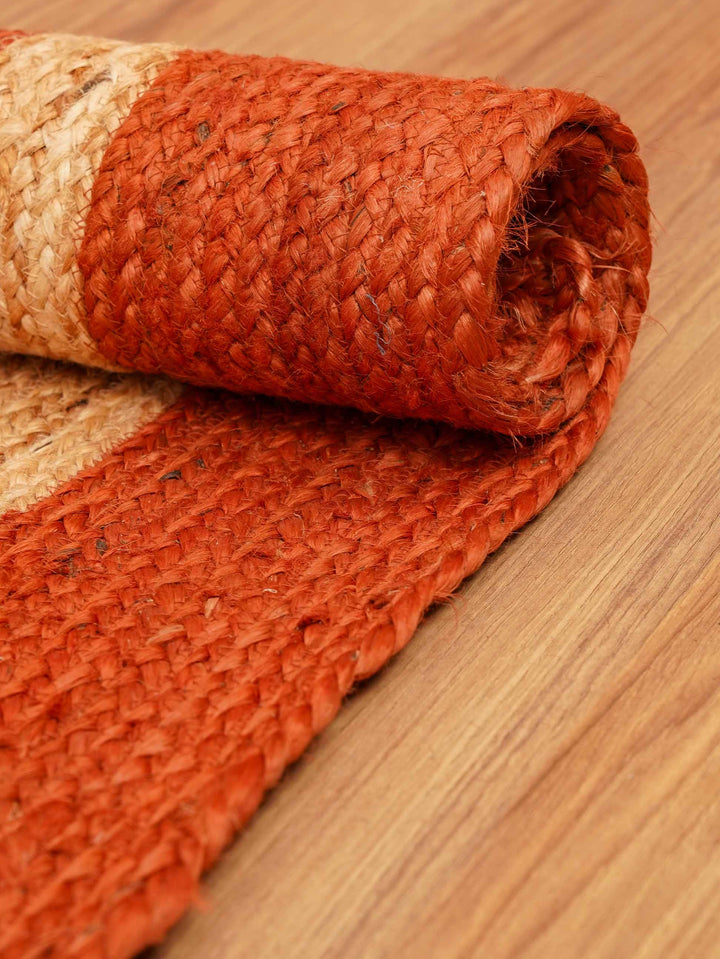 Orange Contemporary Hand Woven Jute Rug