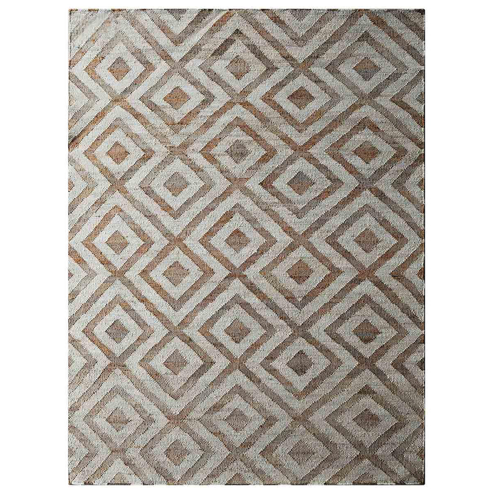 White & Beige Geometric Hand Woven Jute Flat Weave Kilim Rug