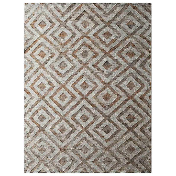 White & Beige Geometric Hand Woven Jute Flat Weave Kilim Rug