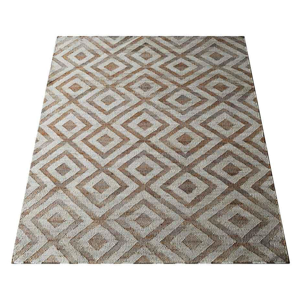 White & Beige Geometric Hand Woven Jute Flat Weave Kilim Rug