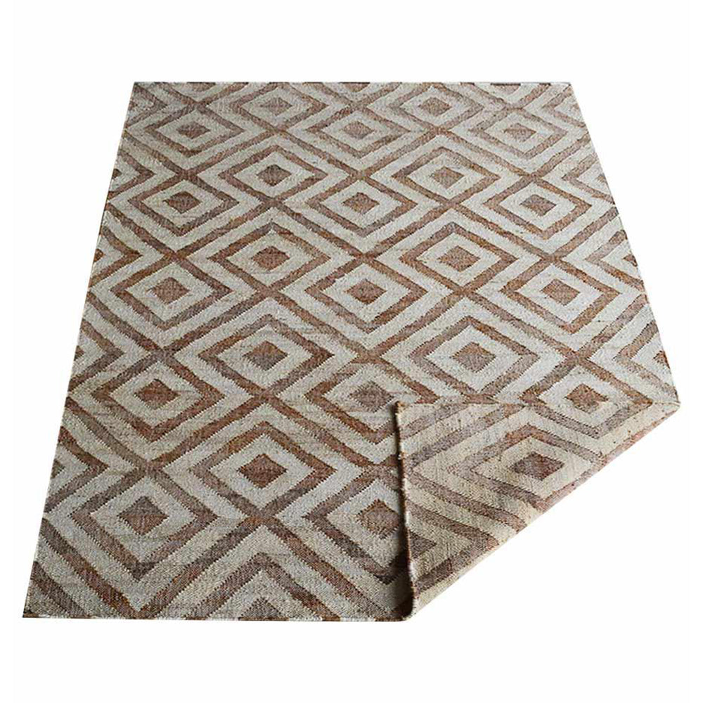 White & Beige Geometric Hand Woven Jute Flat Weave Kilim Rug