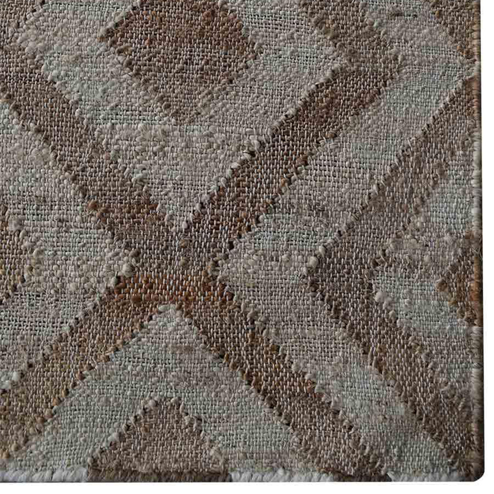 White & Beige Geometric Hand Woven Jute Flat Weave Kilim Rug