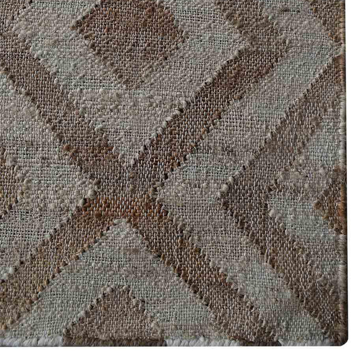 White & Beige Geometric Hand Woven Jute Flat Weave Kilim Rug