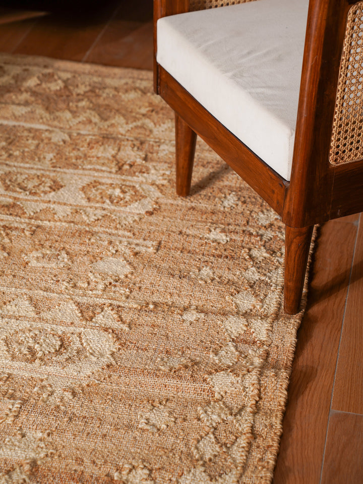 White & Beige Oriental Hand Woven Jute Flat Weave Kilim Rug