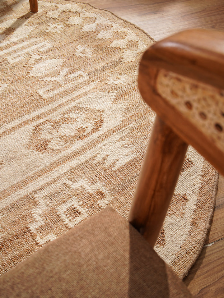 White & Beige Oriental Hand Woven Jute Flat Weave Kilim Rug